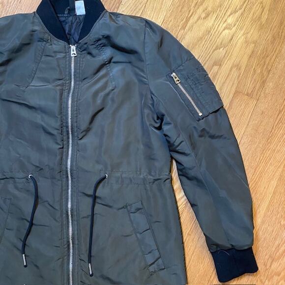 H&M DIVIDED Womens Size 8 Olive Green Bomber Style Mid Length Coat - Picture 5 of 12